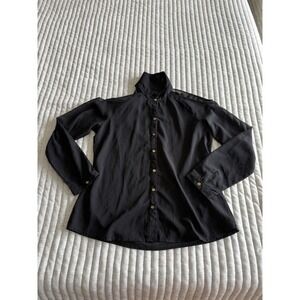 Dizzy Lizzy Sheer Open Shoulders Longsleeve Black Womans Button Up Shirt Size L